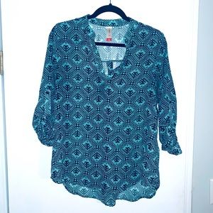 Aztec Teal & Black Semi Sheer Blouse